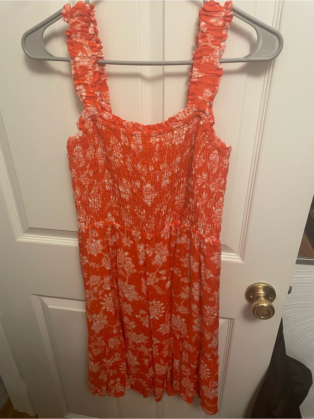 Dex Orange and White Floral Smocked Sundress